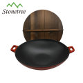 Wok japonais en fonte avec couvercle en bois